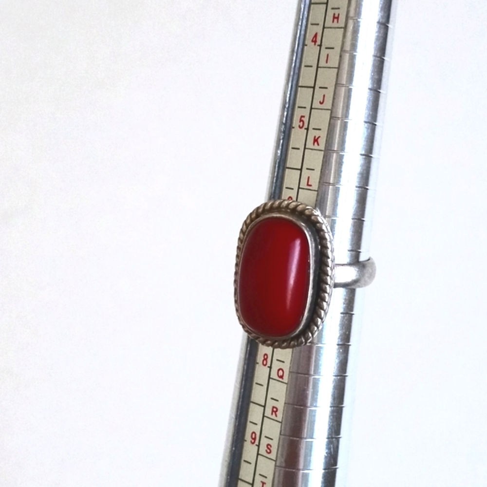 Vintage Red Coral Gemstone 925 Sterling Silver Ring from India Size 7 - Picture 5 of 16